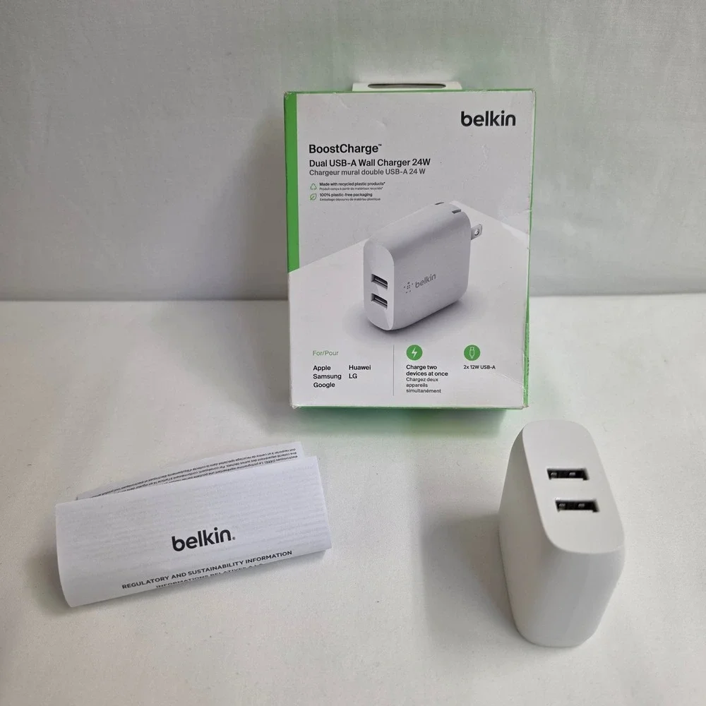 Belkin BoostCharge 24W Dual USB-A Wall Charger White WCB002dq V2